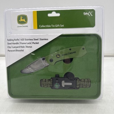 John Deere TecX Folding 420 Stainless Steel Knife in Collectible Tin Gift Set