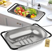 Stainless Steel Over the Sink Colander Strainer Basket 6 Quart Fine Mesh