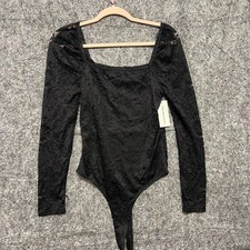 Streetwear Society Black Lace Long Sleeve Square Neck Bodysuit Medium NWT