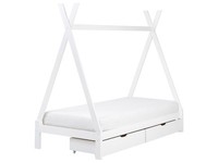 Kinderbett Kiefernholz Weiß Mit Schubladen Lattenrost 90X200 Cm Zeltform Devay
