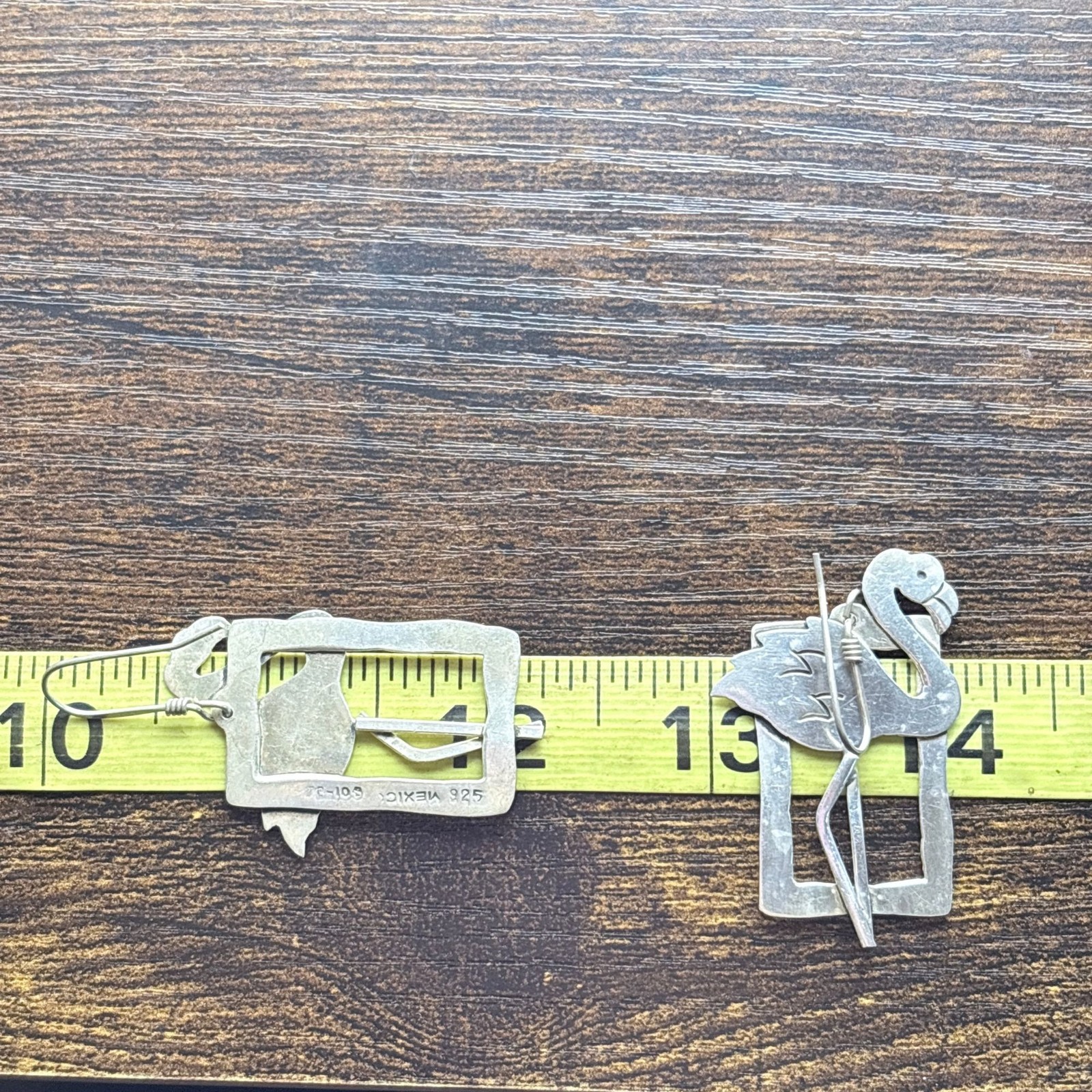 Flamingo Dangle Earrings VTG Solid Sterling Silve… - image 8