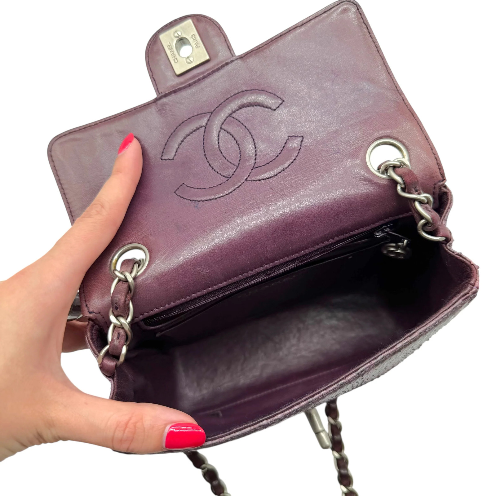 Chanel Purple Python Small Square Flap Bag - image 10