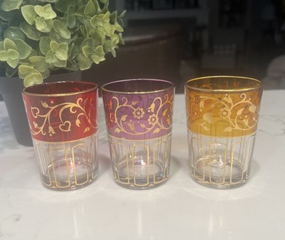 PartyLite GLOBAL FUSION Votive Holder Trio P8372 Glass Tealight Red Purple Gold