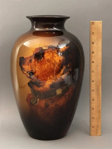 Antique WELLER Louwelsa Art Pottery Vase ELIZABETH BLAKE, Cairn Terrier Dog, NR