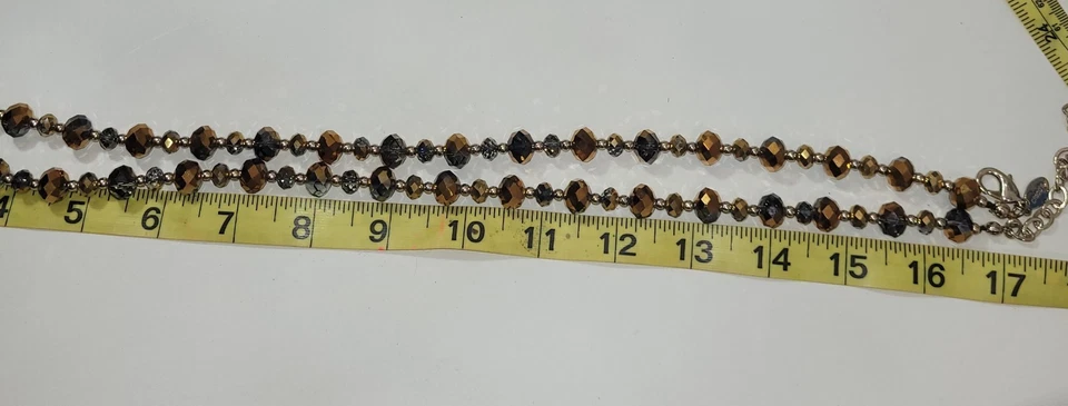 Chico's Long Sparkling Bronze & Smoke Beads Chunky Pendant Necklace Tassel - Image 4 of 4