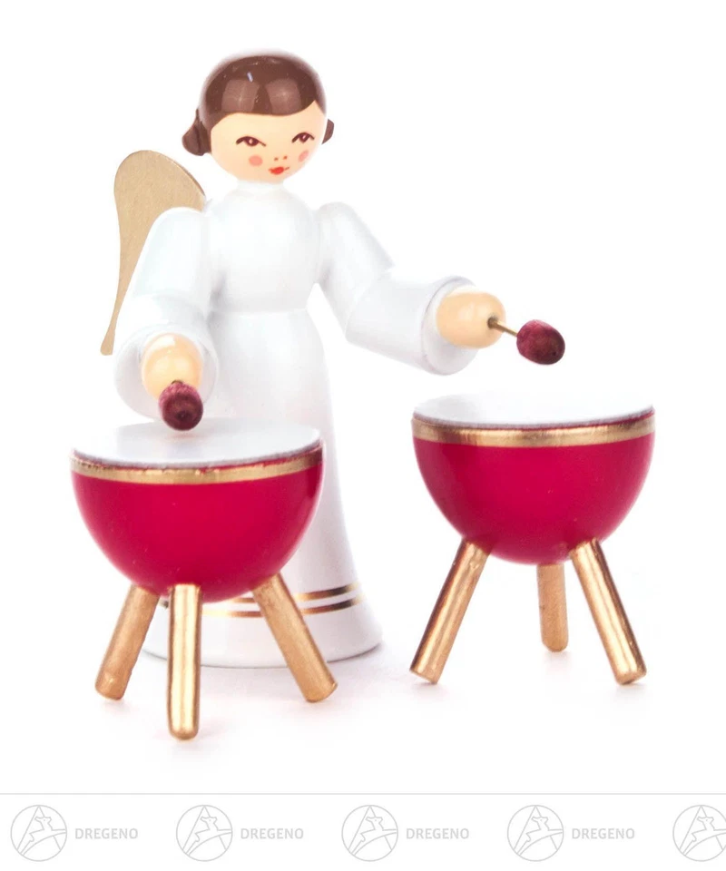 GROßHANDEL DREGENO Engel mit Kesselpauke, langer Rock, farbig H= 6 cm NEU Weihnachtsfigur Holzfigur
