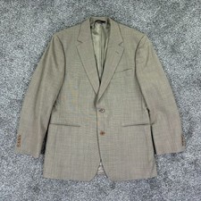 Brooks Brothers 346 Stretch Wool Blend Blazer Men 41R Tan Glen Plaid Sports Coat