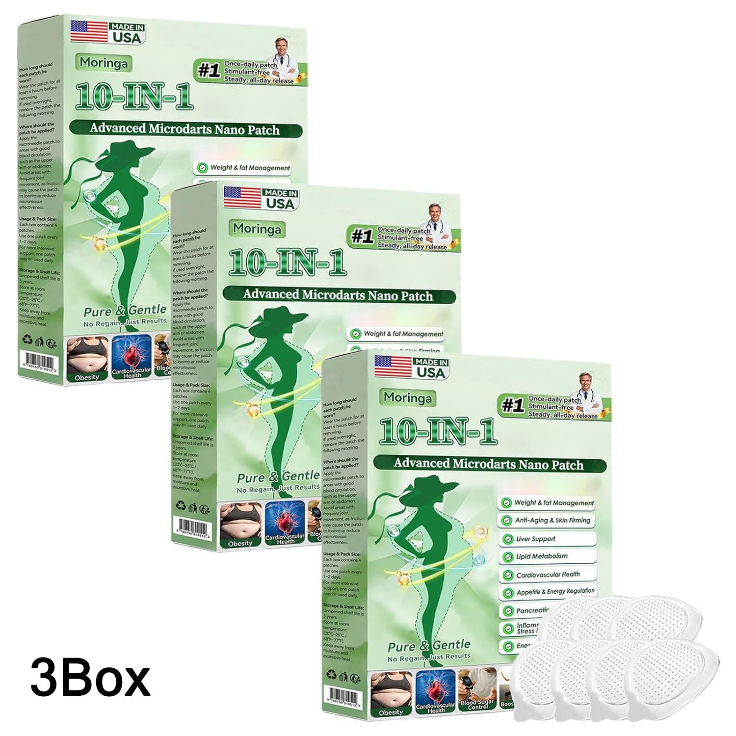1/3X Moringa 10-in-1 Advanced Microdarts Nano Patch - Slimming Microneedle Patch