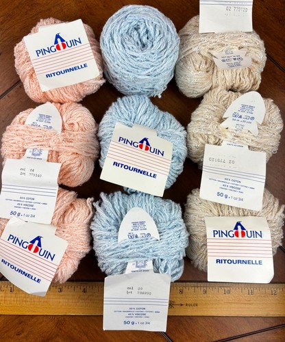 Lote 114 Hilos Pingouin Ritournelle Premium 9 pasteles @ 50 gramos azul, melocotón, beige @60yds