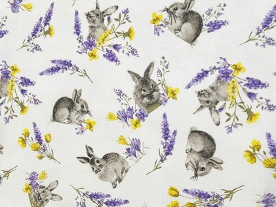 Fabric by the meter and tablecloths | Bunnies and Lavender Fantasy | MADE IN ITALY