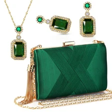 Clutch Purses Women 3Pcs Handbag Earrings Necklace Set Vintage Wedding Banquet