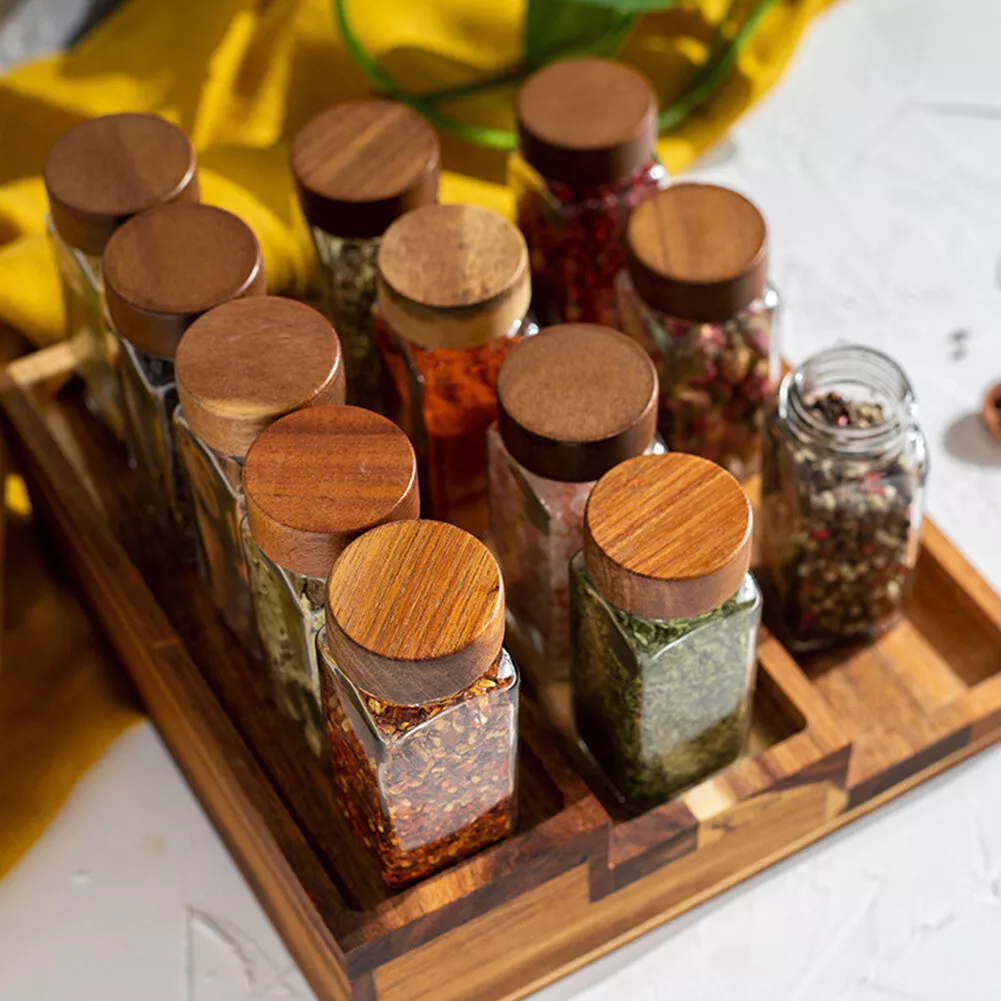 ALANI Slim Glass Spice Jars With Bamboo Lid Size 210ml Organise