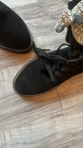 New Kurt Geiger Sutton Bow Rhinestone Embellished Suede Combat Boot 10 Black - Picture 8 of 13