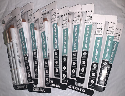 Lot Of 10-Zebra Midliner Creative Markers Double Ended Chisel/Bullet Tip 78063DG