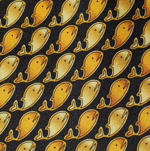 GIANNI VERSACE ~ CRAVATTA ABITO UOMO SETA ~ NERO ORO ARANCIONE ~ BALENE ~ 57"