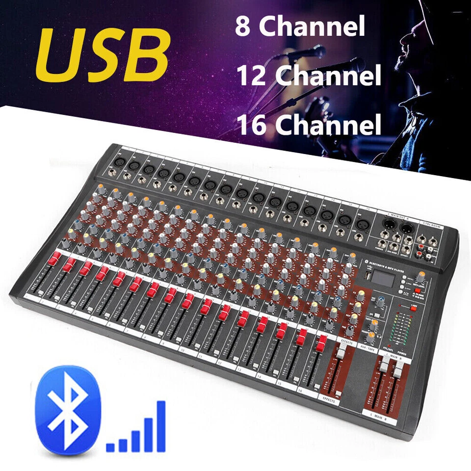 16 Channels Studio Audio Mixer Bluetooth USB Digital Sound Mixing Console Board - Image 3 of 4