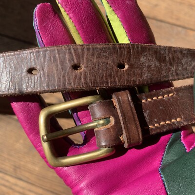 vintage brown leather brass buckle sturdy skinny belt | eBay display picture 1