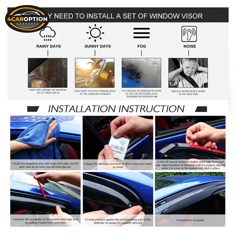 Fit 05-15 Toyota Tacoma Standard Cab Window Visors Rain Sun Guard Vent Deflector