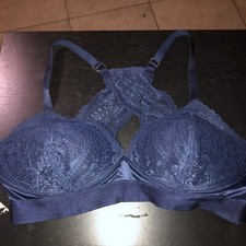 NWT Aerie Womens 38D Wireless Criss Cross Lace Back Padded Blue Bra MSRP 55