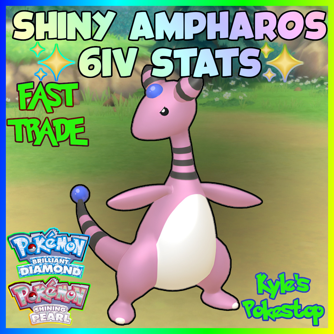 Shiny AMPHAROS 6IV / Pokemon Brilliant Diamond and (Download Now) 