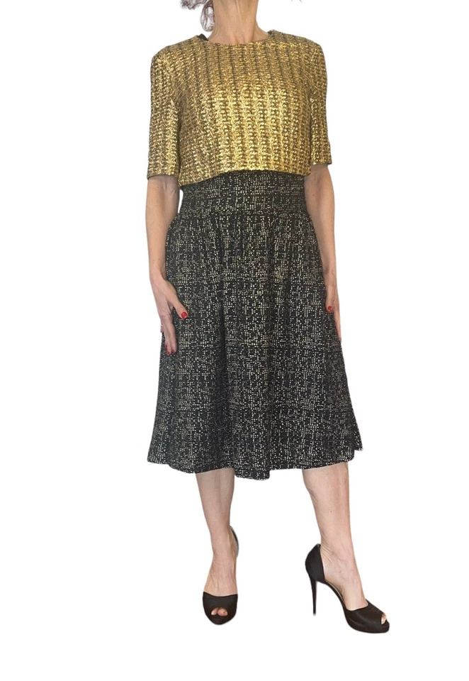 VESTIDO MANGA CORTA ST. JOHN COUTURE CAPAS NEGRO DORADO LENTEJUELAS CHAQUETA LÍNEA UNA 4 Foto 2 de 4