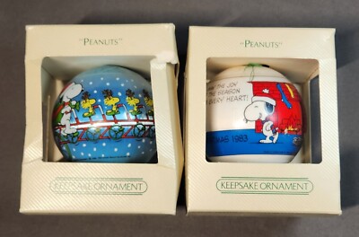 Hallmark 1982 & 1983 Unbreakable Ornaments Snoopy/Woodstock 