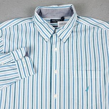 Nautica Shirt Mens Size Large Blue Striped Casual Button Up Long Sleeve