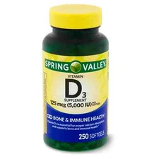 Spring Valley Vitamin D3 Supplement Softgels - 5000iu (250 Count) Always Fresh