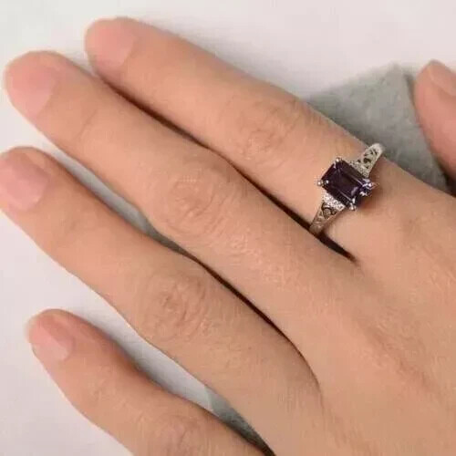 AAA 2.60 Ct Natural Alexandrite Ring Solid 10k White Gold gift for Daughter - Picture 3 of 6