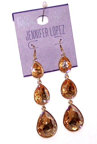 Nuovi ORECCHINI JLO JENNIFER LOPEZ oro scintillante cristalli giallo dorato lunghi 31/2” - Foto 4 di 16