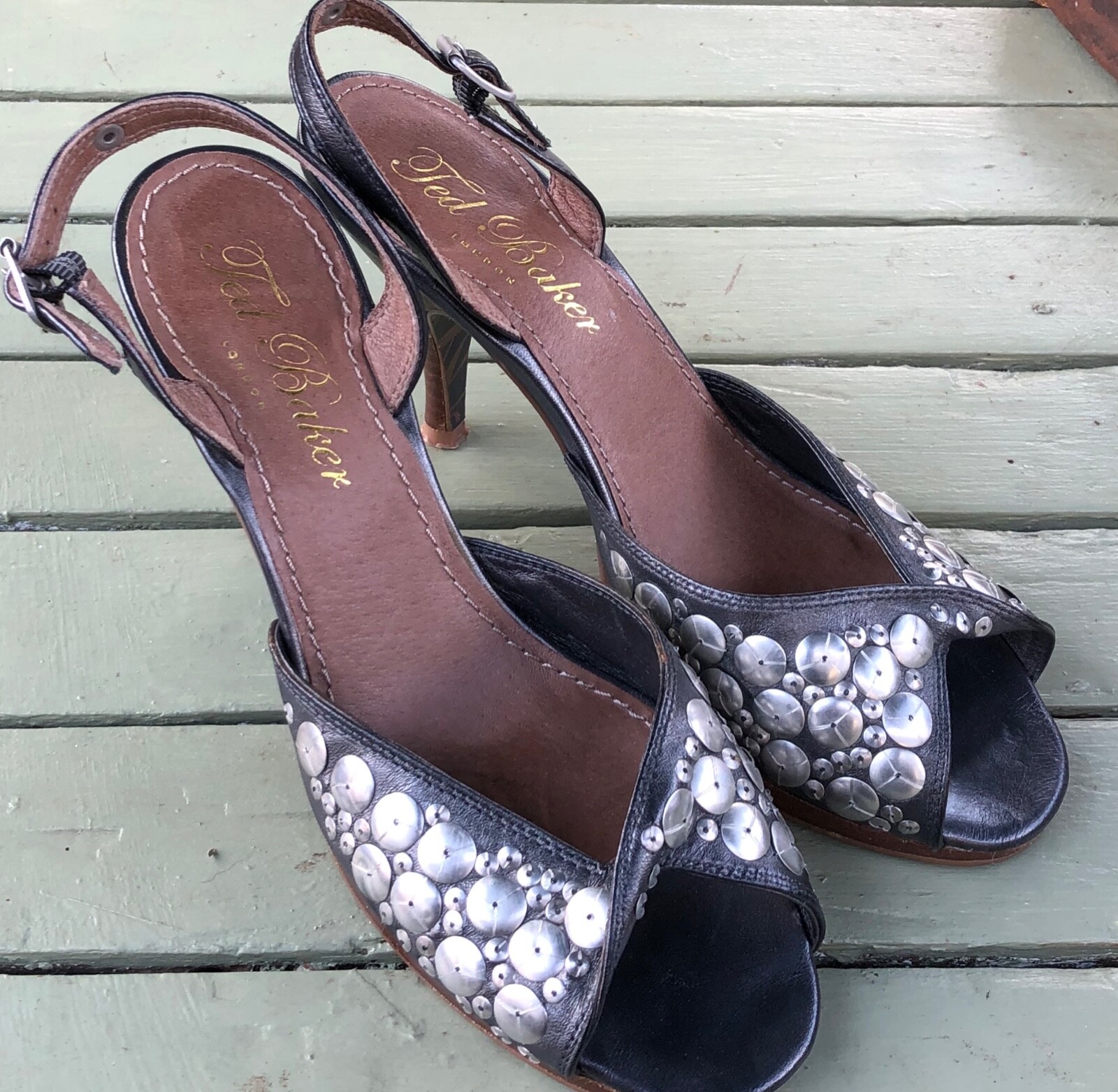 Ted Baker grey leather studded peep 