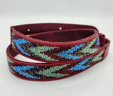 47 Maple Genuine Red Leather Mosaic Southwest Blingy Belt Wmn Size 34 New Boho