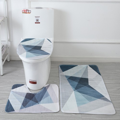 3 Piece Printed Bathroom Rug Set, Bath Mat, Contour Rug, Toilet Lid Cover Soft  - Picture 22 of 35