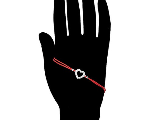 Herz Armband mit Zirkonia Kristallen Nieten Kordel Rot Silber Neu - Bild 4 von 4