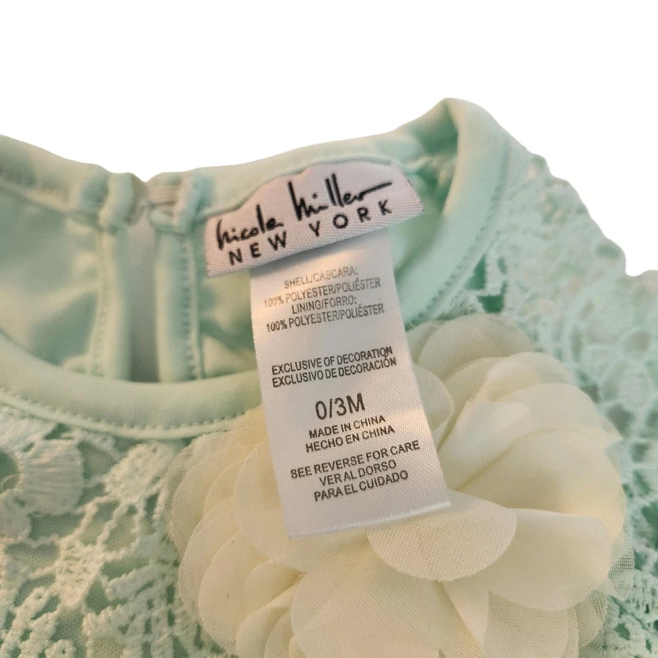 Nicole Miller New York Baby Dress 0/3M green & White Lace Floral Design - Image 4 of 4