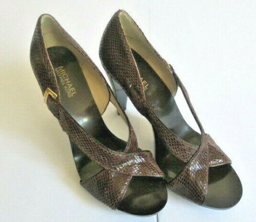 Michael Kors Women 9.5 Snakeskin High Heels Cross Over Buckle Patent Heel 4 inch