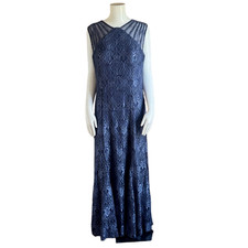 R M Richards Blue Maxi Lace Sequin Dress SIZE 16