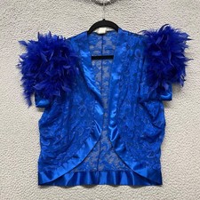 Vtg Mara Intimates Kimono Womens OS Blue Sheer Lace Feathers Retro Old Hollywood