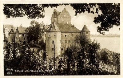 Postcard Meersburg on Lake Constance, Castle Alps in the background, vines,... - 4954261