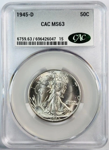 1945 D Walking Liberty Half Dollar CACG MS 63 CAC