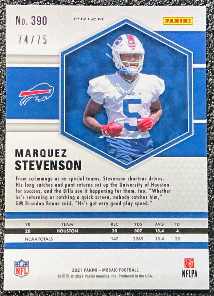 Marquez Stevenson 2021 Panini Mosaic #390 No Huddle Blue Prizm /75 (RC) - Image 2 of 2