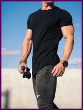Men Muscle Fitness T-Shirt Summer Cotton Gym Workout Short Sleeve Top