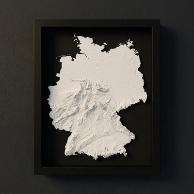 3D Germany Map Wall Art: Topography in Black Wood Frame
