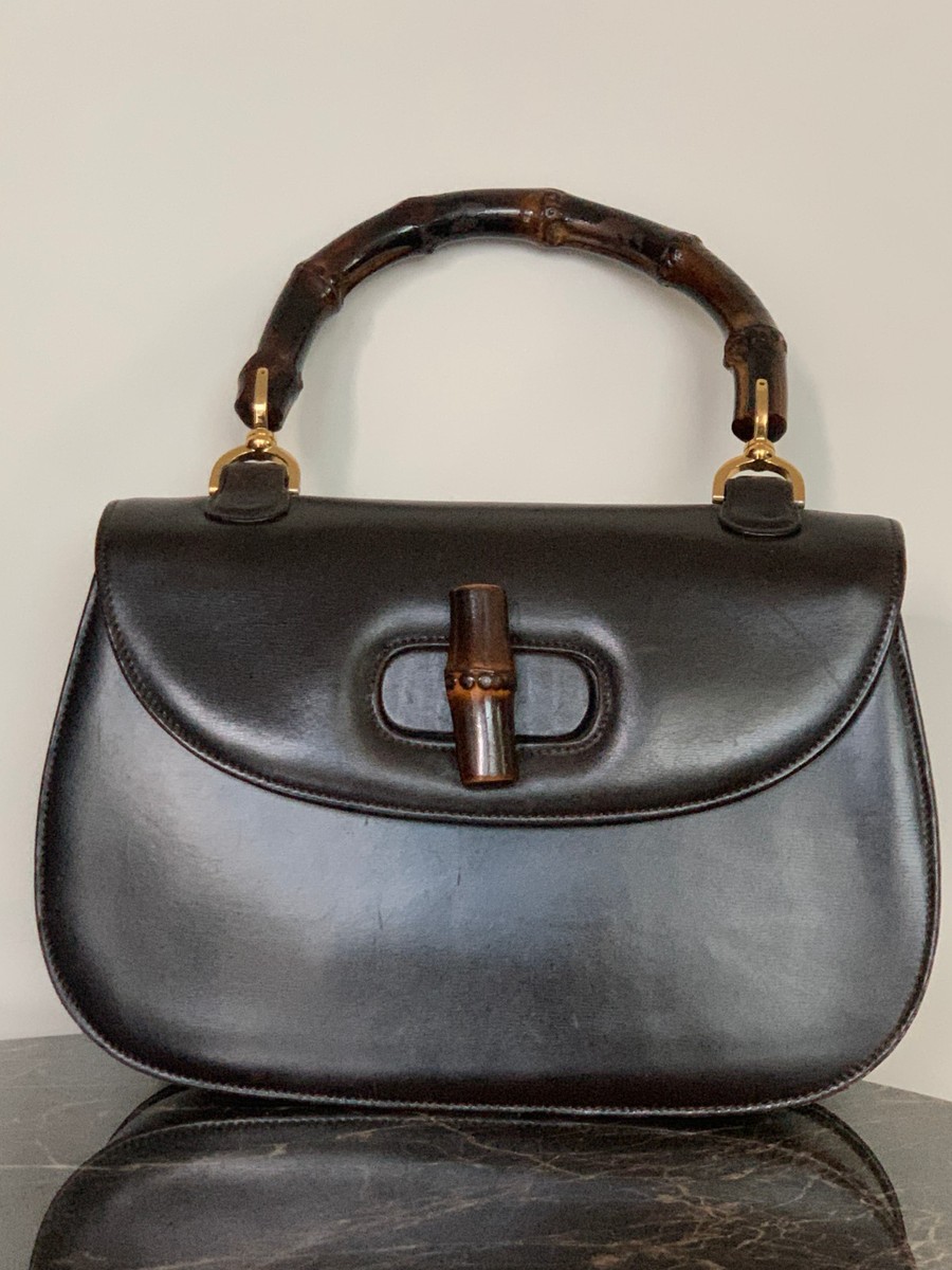 vintage gucci ソルト&ペッパー madeinitaly ウズラ Rare Vintage Gucci Bamboo Top Handle Bag Dark Brown Made in Italy