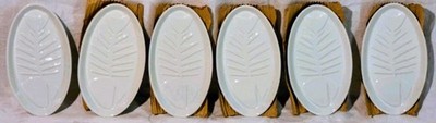 6x  ZIEHER FischGrätenteller / Fishbone Plate/Dish,  21x11x2cm,  weiß/white
