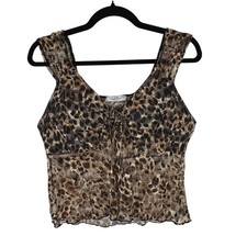 Y2K 90s Top Sz L Babydoll Whimsigoth Fairy Grunge Mesh Sheer Leopard Animal Boho