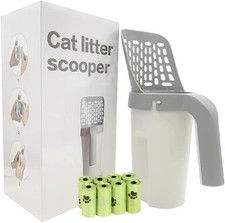 Cat Litter Scoop with Bag Holder, Integrated 1 Count Pack of 1 , Grey