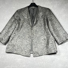 Eileen Fisher Blazer Women Medium Pewter 100 Silk Open Front 3/4 Sleeve Pockets