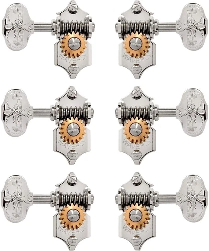 Waverly Guitar Tuners with Engraved Knobs for Solid Pegheads, Nickel, 3L/3R