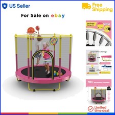 Kids Trampoline Steel Frame 6FT Compact Indoor Outdoor with Net Basketball Hoop